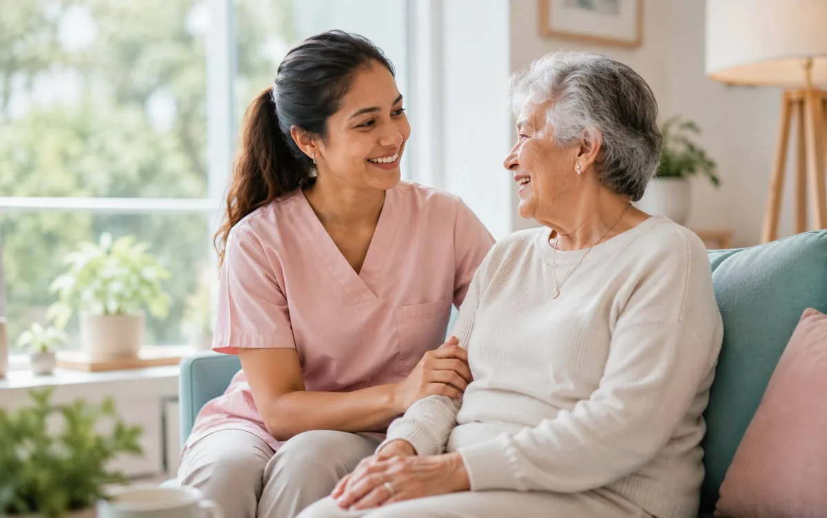 Caregiver sharing a warm moment with an elderly resident